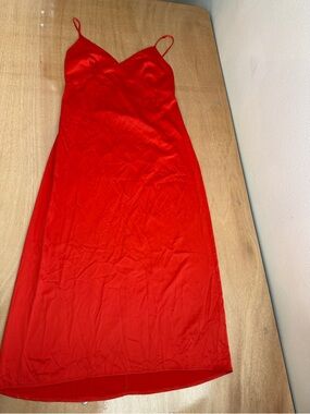 Zara Red Satin Midi Slip Dress